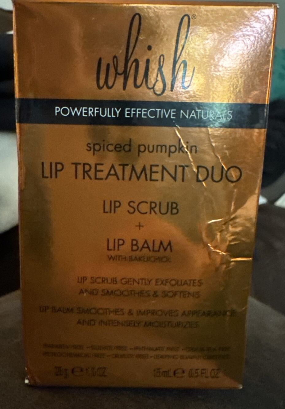NIB Whish Lip Treatment Duo Spiced Pumpkin Lip Scrub + Lip Balm Full Size